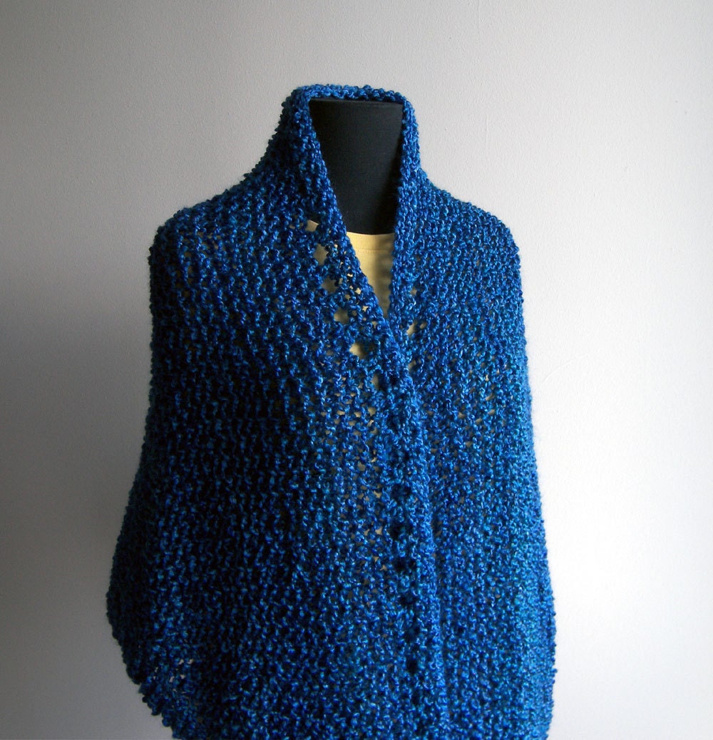 Hand Knit  Prayer Meditation Comfort Shawl, Scarf, Wrap, Triangular, Sky Blue, Soft Acrylic, Bed Jacket, Ready-to-Ship FREE SHIPPING
