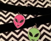 Alien Head Black Velvet Choker