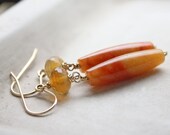 carnelian earrings, orange jewelry, dangle boho tribal gold filled