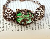 Vintage Tooled Artisan Brass "Fruit of the Vine" Czech Glass Bracelet
