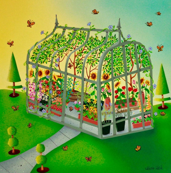 ART PRINT FRAMED Green House Custom Framed 12in x 12in Art print by Valerie Walsh
