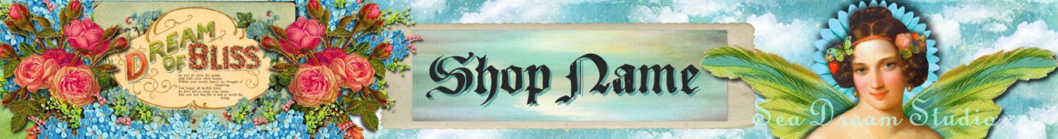 Dream of Bliss Winged Lady and flowers Etsy Shop Banner and Avatar by Sea Dream Studio OOAK