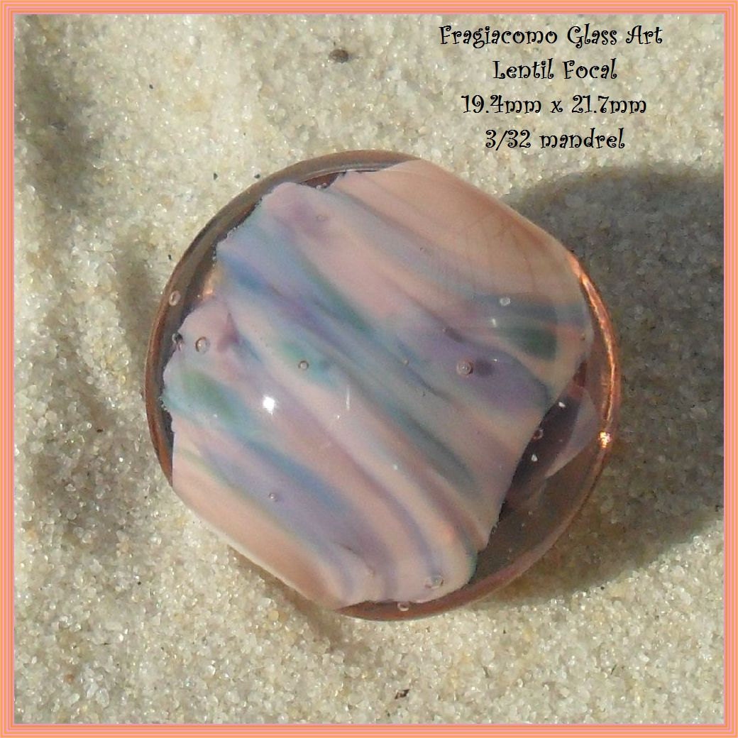 Lampwork Lentil Focal,  Pink Purple Blue, Handmade SRA LETEAM Glassymom