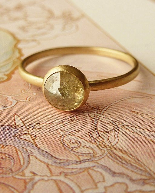 Yellow and Green Rose Cut Diamond Ring, Deposit