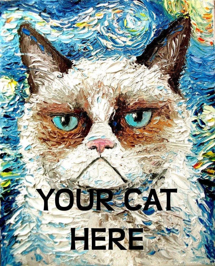 Custom portrait - your cat meets Starry Night 8x10 oil painting in the style of Vincent van NO