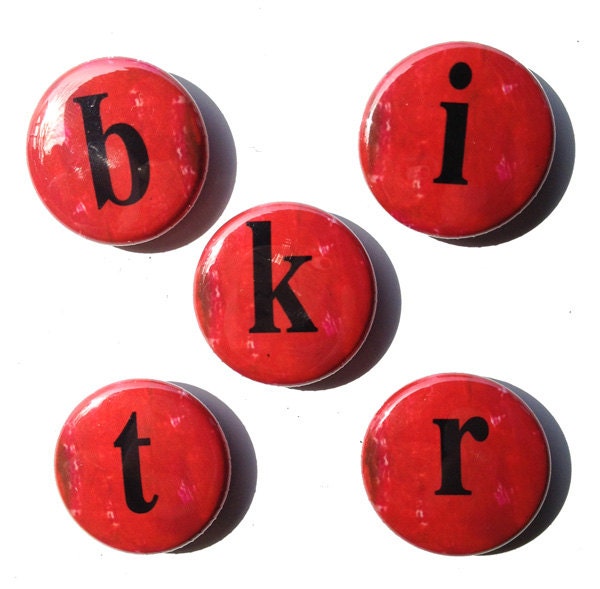 Red Letter Magnet or Pinback Button - 1 inch Alphabet Magnet, Initial Pinback, Choose 1 or build your name or words, fridge magnet