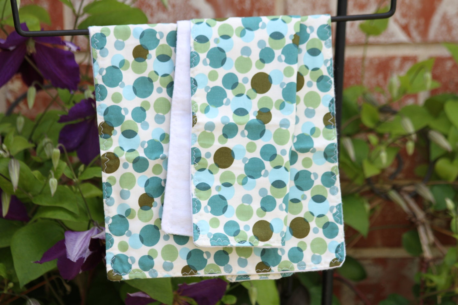 Baby Boy Burp Cloth Set - Green and Blue Dots Burp Cloth Set - Dots Burpcloths - Dots Burp Cloths - Boy Baby Gift Set -