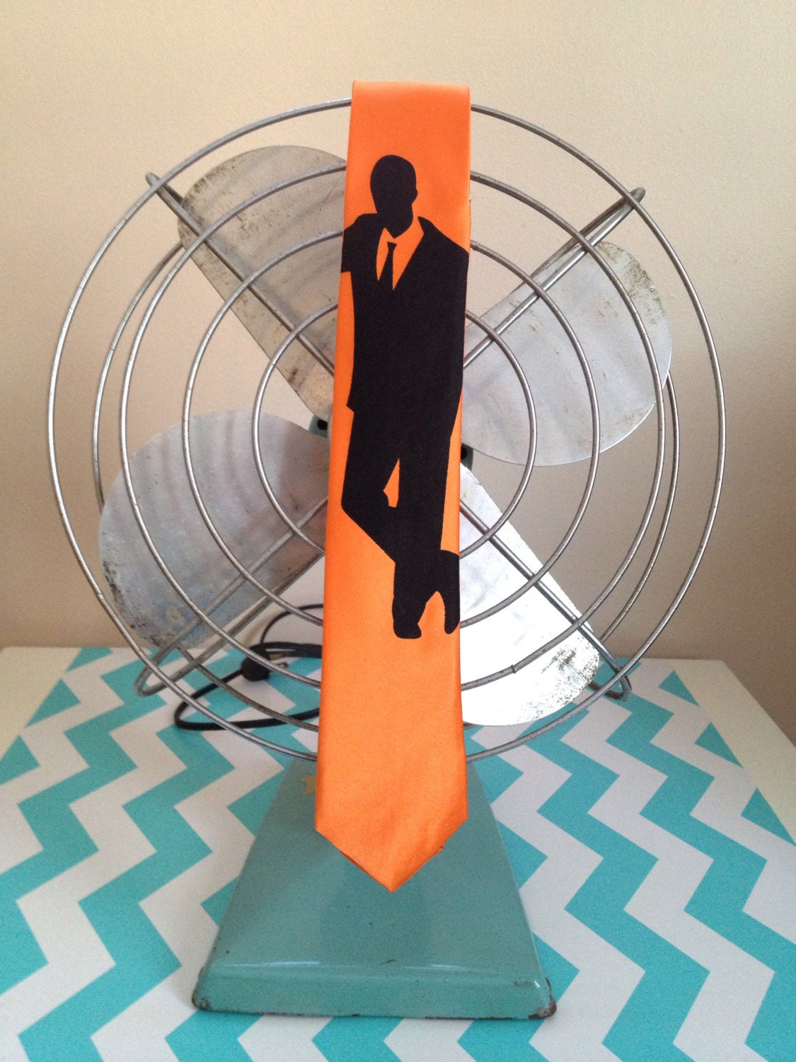 Dapper Mad Men Screen Print Necktie. Orange Tie.