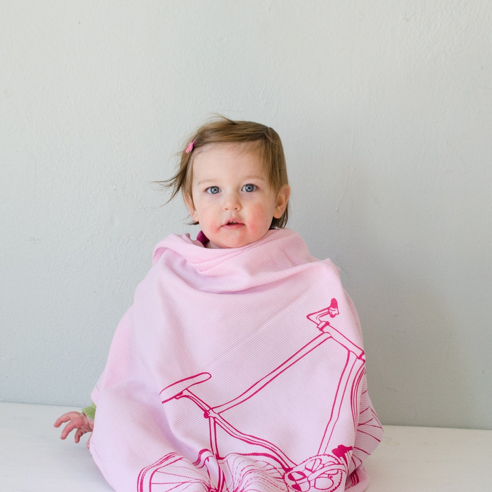 Bicycle blanket - screen printed baby blanket - pink bike