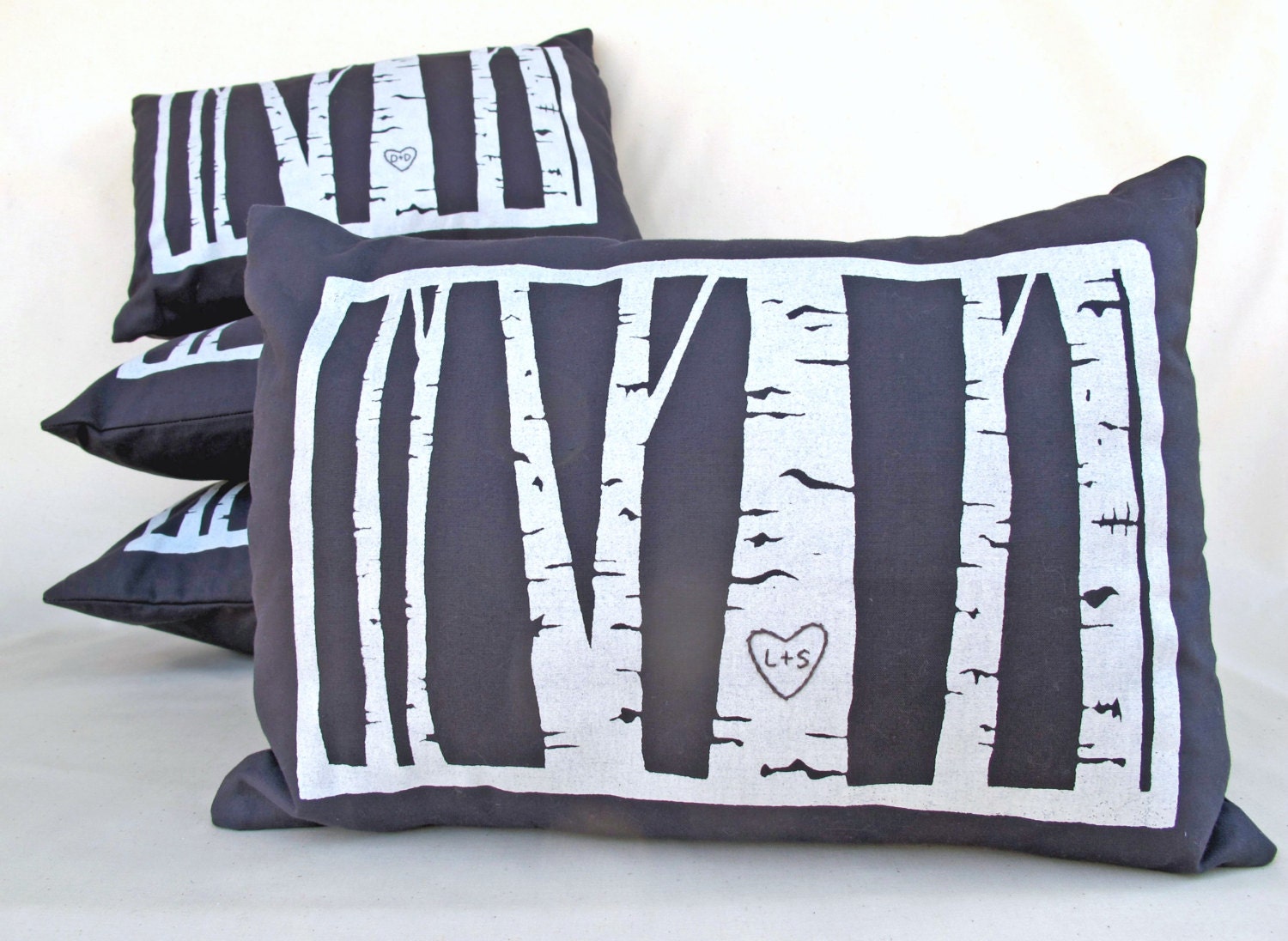 custom birch tree pillow cover -- personalized with your initials