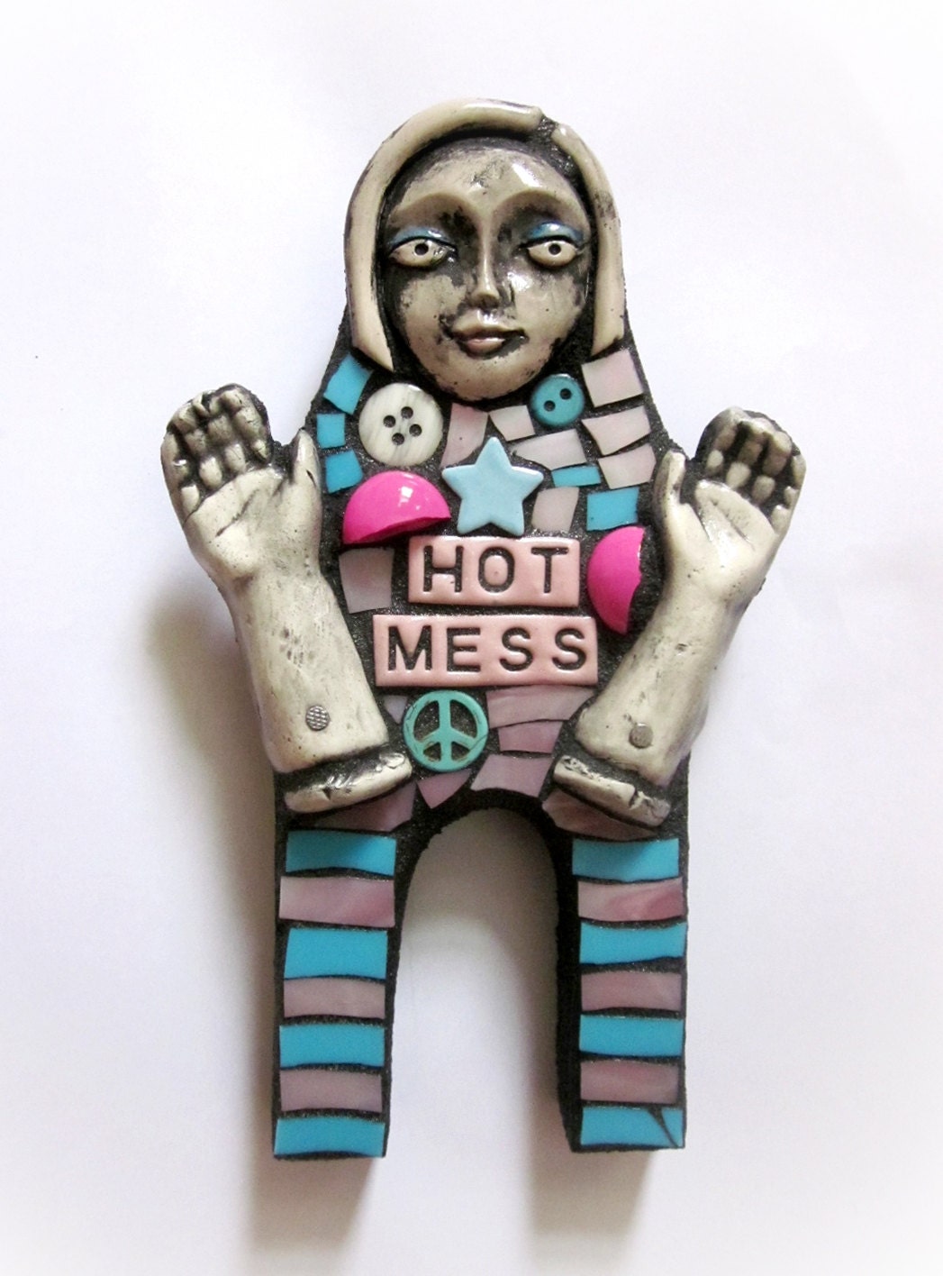 Hot Mess. (Fun & Funky Assembled Junk Mixed Media Mosaic Salvaged Scrap Art Doll OOAK by Shawn DuBois)