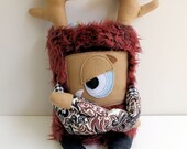 Sam the Grumpster - Hand sewn, plush hipster monster