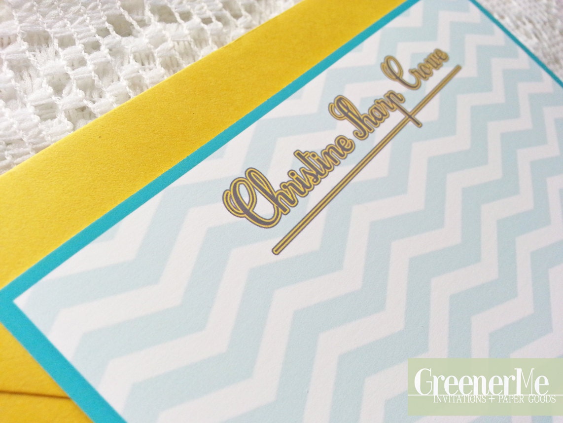 Bordered Chevron Custom Stationery and Envelope - Set of 10