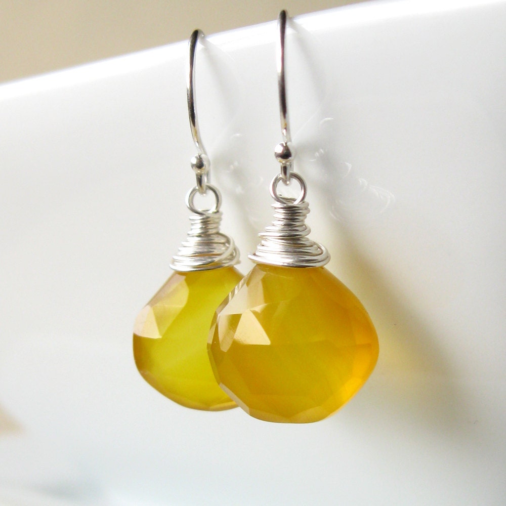 Oh Honey Yellow Chalcedony Earrings wire wrapped in sterling silver