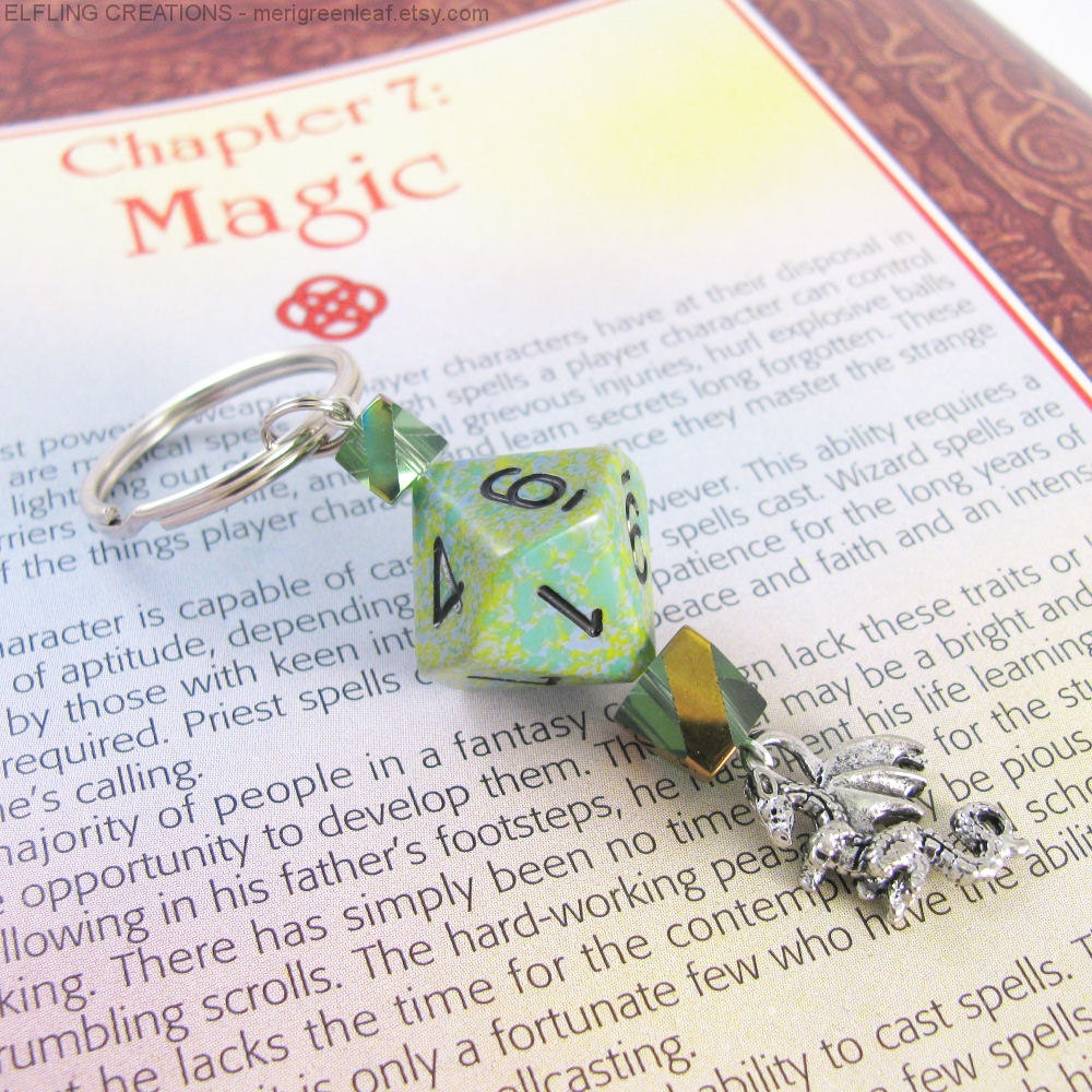 Green and Silver Dragon Dice Keychain
