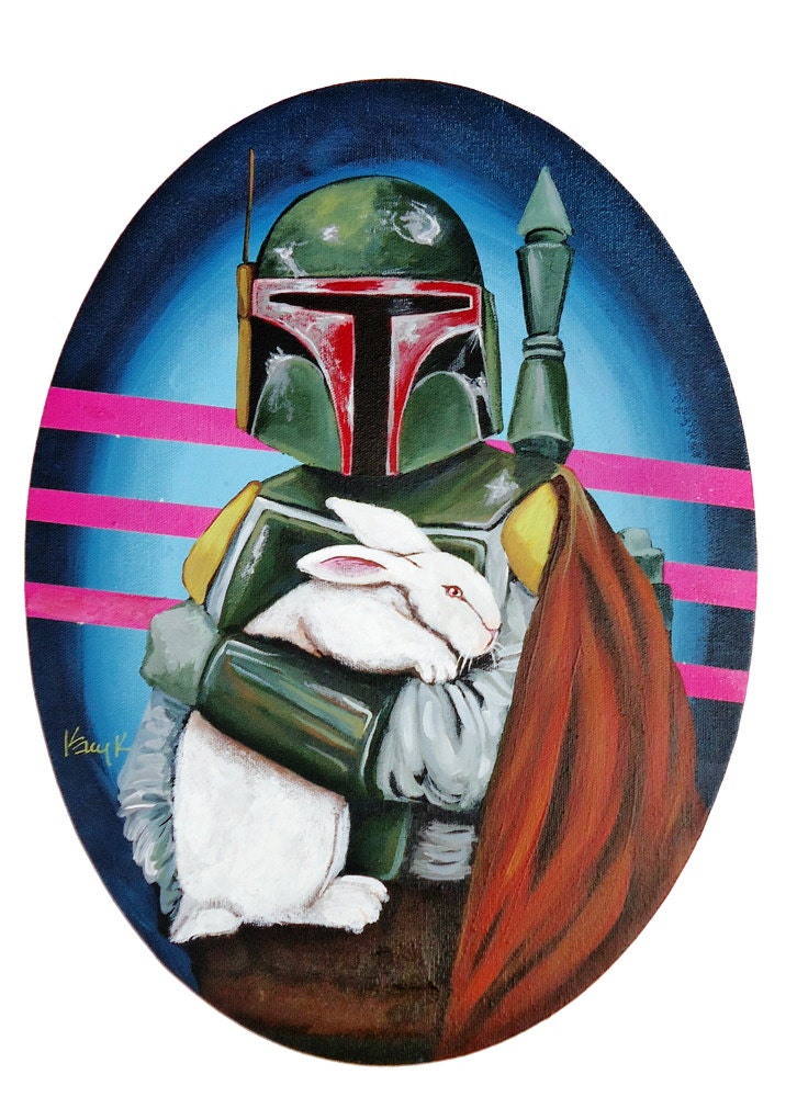 SMALL print 8.5x11 Boba Fett with White Rabbit from original Artwork