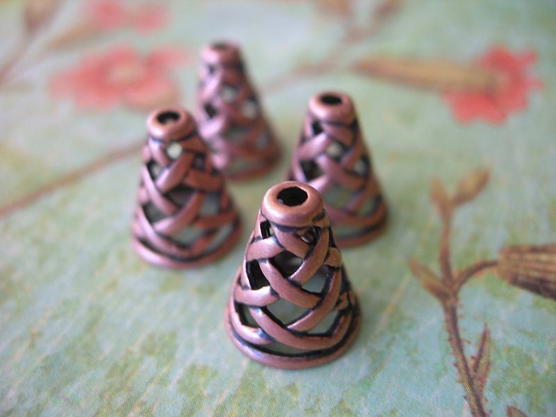 COPPER Jewelry Necklace or Earring Cones Basketweave JBB 2 pairs lot of 4