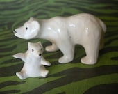 Vintage POLAR BEARS Mother and Cub Bone China Japan Miniature Collectible Porcelain Trinkets set of 3