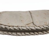 Beige Ruffled Leather Pouch with Eyelets and Floral Embroidery- Vintage 1980s