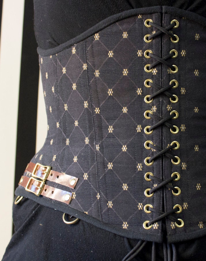 Corset Underbust Steampunk Neo-Victorian Cincher 28 Lola Black Lattice