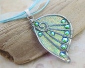 Sihaya Designs Faery Wing Necklace - Iridescent Blue Glitter Wing- Fairy Wing Jewelry