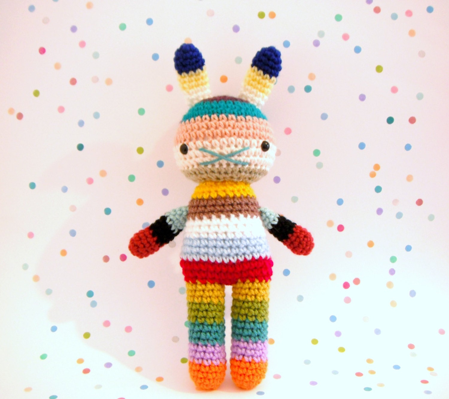 children rabbit toy, crochet amigurumi doll, bright colorful rainbow .. hobart