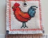 Rooster cross stitched pendant