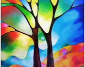 Tree Print from my original painting TWO TREES abstract landscape 12x18 inches