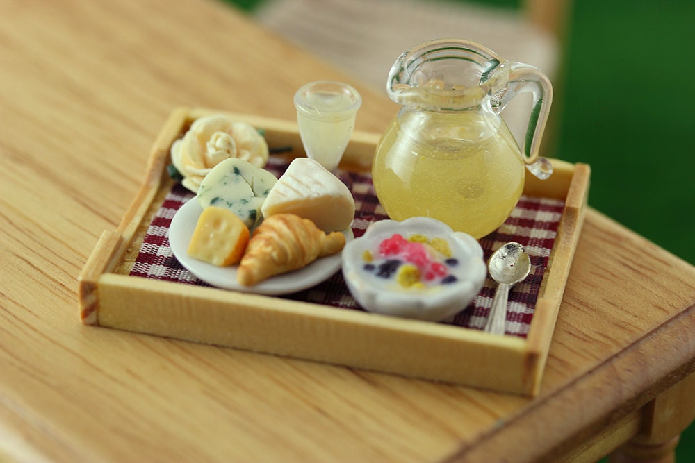 Croissant  and Cheese - Breakfast in Bed Collection - 1:12 Scale Dollhouse Miniature Tray