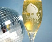 Squid Champagne Flute - etched nautical glass great for a beach wedding