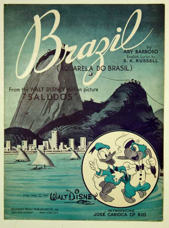 Vintage Sheet Music Brazil from Walt Disney's 1939 film Saludos with guitar chords.