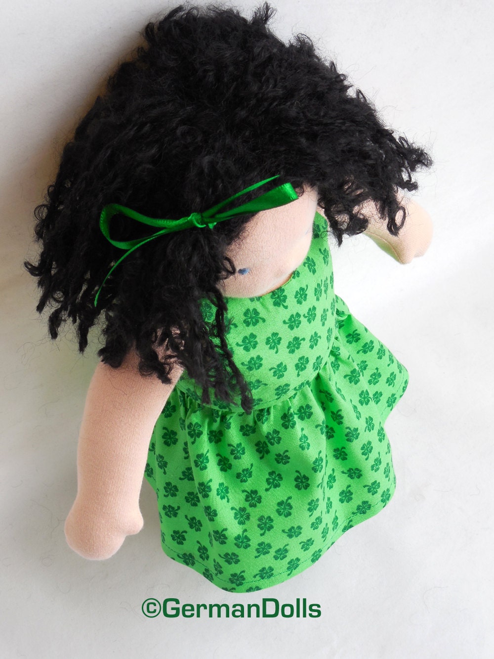 On Sale -GermanDolls 12 inch Spring Doll, Irish Lass in Shamrock Dress - Doll Made in the Waldorf Tradition
