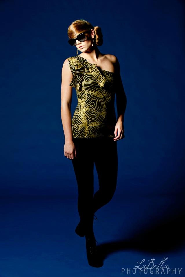 Virtual Reality - Made to Order - iheartfink Handmade Hand Printed Black and Gold Artistic One-Shoulder Top with Bow