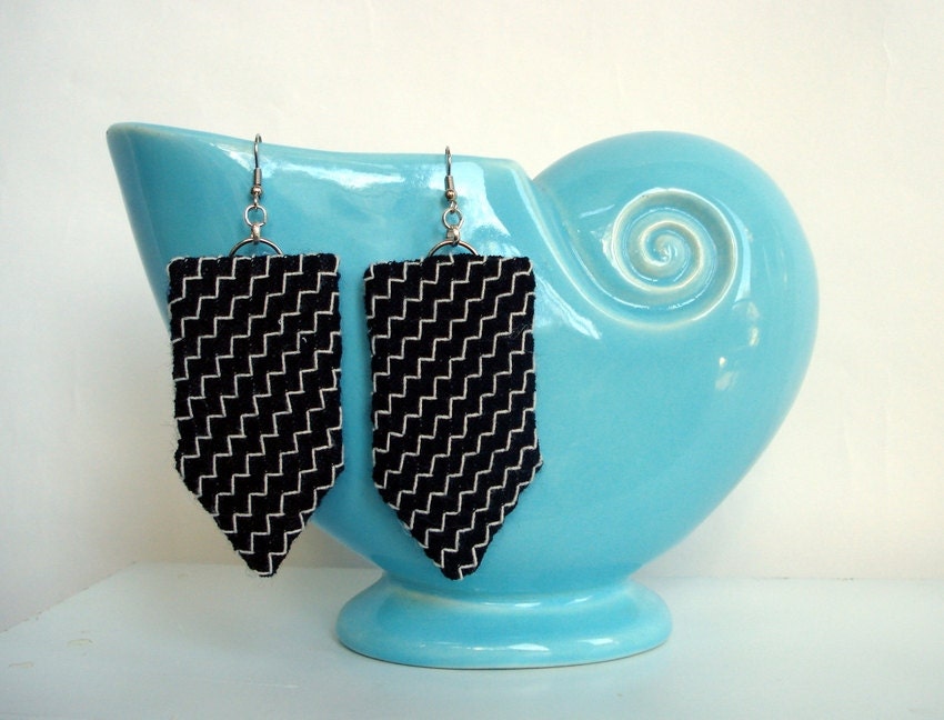 Pennant Earrings, Geometric, Minimalist, Reclaimed Textile, Handmade in Austin, Texas