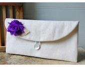 purple clutch burlap purse wedding rustic raw cotton linen shabby rose color choice purse Personalize Bridesmaid gift MakeUp tagt