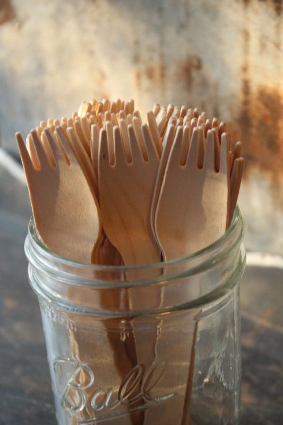 Wooden Forks -- set of 25 -- Wood Utensil -- place setting Il_570xn