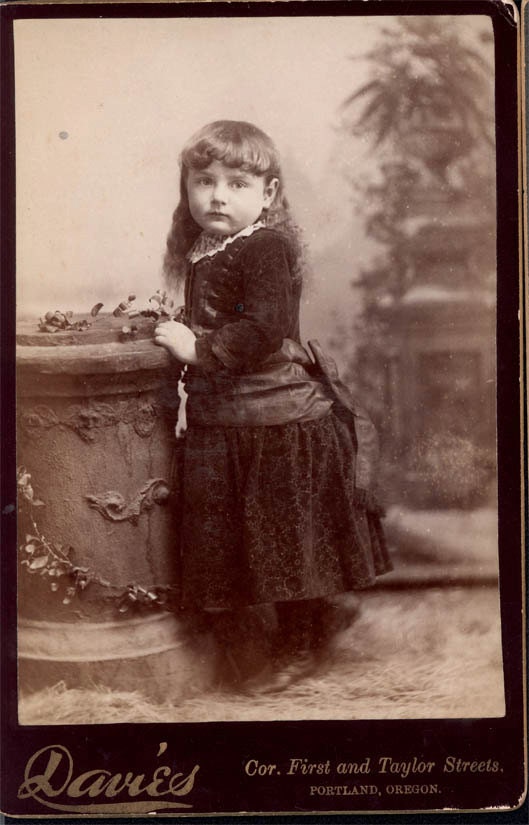 vintage photo Veraquas Valentine Little Girl w Bustle Portland Oregon Cabinet