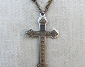 SALE Vintage crucifix cross jesus metal jesus catholic  Rosary pieces chain necklace religious jewelry n99
