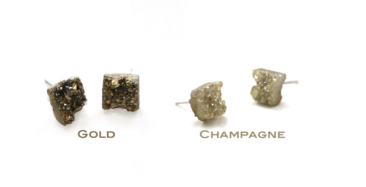 Bridal Druzy Earrings - Champagne Raw Crystal Quartz Chunk Earrings - Geo Earrings - Stud Drusy Earrings - Crystal Earrings