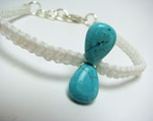White Micro Macrame Bracelet with Semi Precious Howlite Drops with lobster clasp