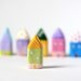 Little Home No 392 - Little clay house - green house with yellow roof with stripes
