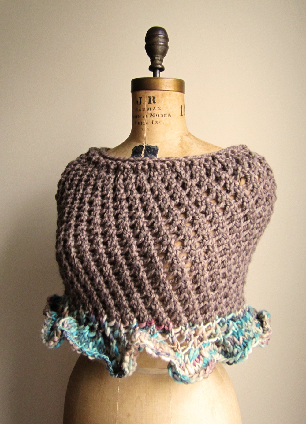 Trellis Capelet.Mocha Brown. Seafoam.