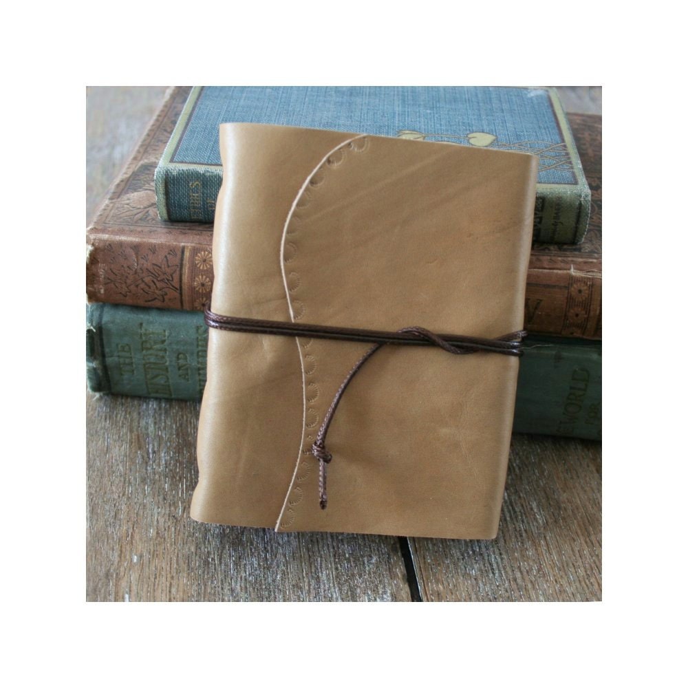 Leather Journal "Nothing is impossible, the very word says I'm possible" - Audrey Hepburn . handmade handbound . hand embossed tan (320 pgs)