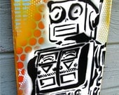 Graffiti Painting on Canvas Pop Art Style Large 11"x30"  Original Artwork Robot