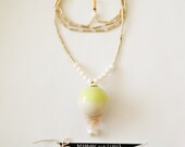 MOLLY Green, Ivory, Gold and Pearl long pendant necklace