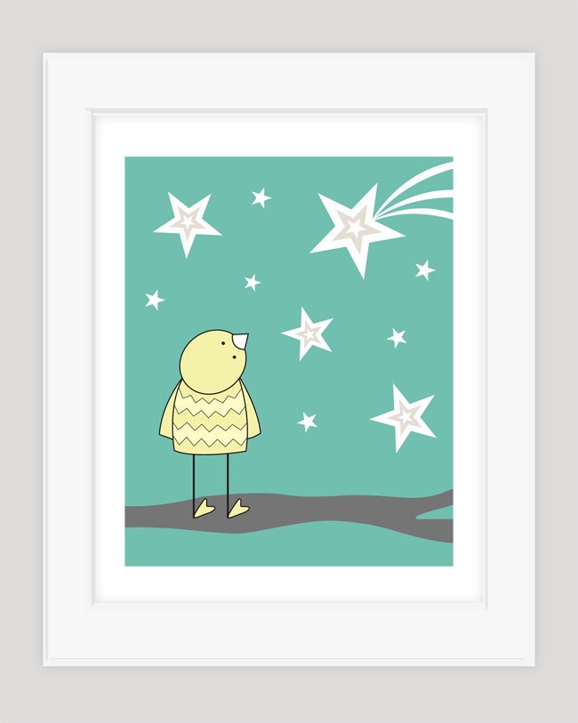Nursery Art, Bird Nursery Art, Stars, Gender Neutral Nursery Art, Nursery Print, Kid's Art