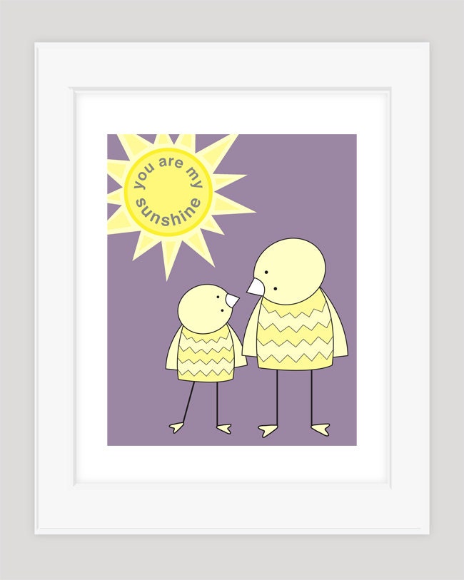 Purple Nursery Art, You Are My Sunshine Print, Baby Girl Wall Art, Artwork for Nursery Wall, Art Print