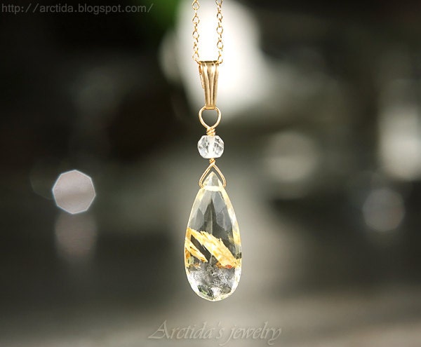 14K gold jewelry Golden Rutilated Quartz necklace 14K solid gold Golden Rutilated Quartz jewelry gold necklace rusteam ohtteam - Venus Hair