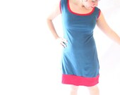 Womens Organic Cotton and Soy Bamboo Jersey Dress Red and Blue Color Block // Made to Order in Your Size // by Nicoles Threads