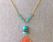 Cora. apatite gemstone beads,rhinestone,vintage coral necklace. Tiedupmemories